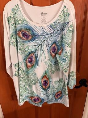 Fleurish White Tunic with Multicolor Peacock Feather Print